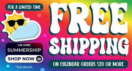 Free Shipping on $20+ Calendar Orders! Use Code SUMMERSHIP > Shop now button included.
