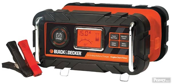 BLACK+DECKER Fully Automatic 15 Amp 12V Bench Battery Charger/Maintainer  with 40A Engine Start, Alternator Check, Cable Clamps - Peavey Mart