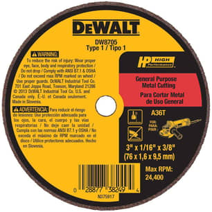 Thumbnail of the DEWALT 3" X 1/16" X 3/8" FAST CUTTING WHEEL