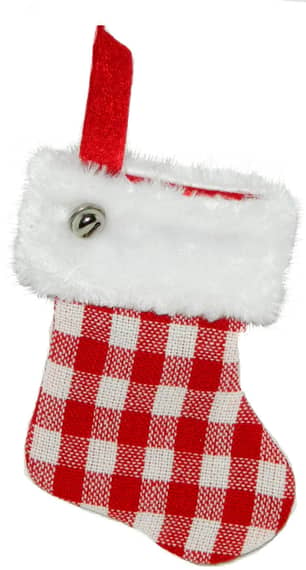 Thumbnail of the Stocking Mini Red White Check W Fur Cuff 6In