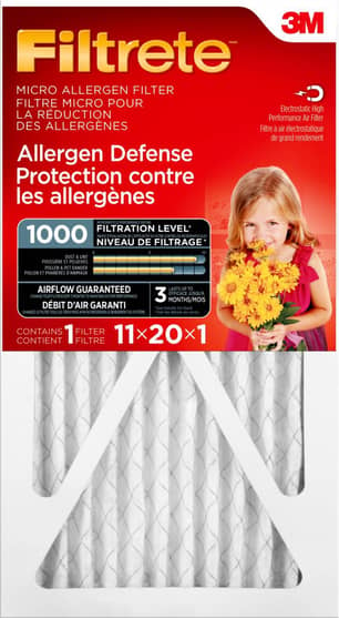 Thumbnail of the FILTRETE ALLERGEN DEFENSE MICRO ALLERGEN FILTER, MICROPARTICLE PERFORMANCE RATING 1000, 11 IN x 20 IN x 1 IN