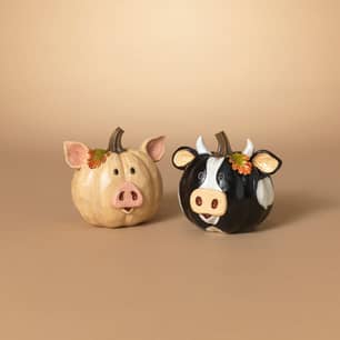 Thumbnail of the Resin Harvest Pig and Cow Pumpkin Figurines 4.7"H, 2 Assorted