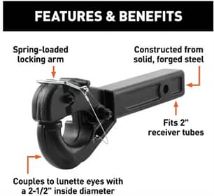 Thumbnail of the RECEIVER-MOUNT PINTLE HOOK (2" SHANK, 20,000 LBS., 2-1/2" LUNETTE RINGS)