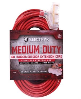 Thumbnail of the Electryx™ Medium Duty Indoor/Outdoor Triple Tap Extension Cord 100 FT Red