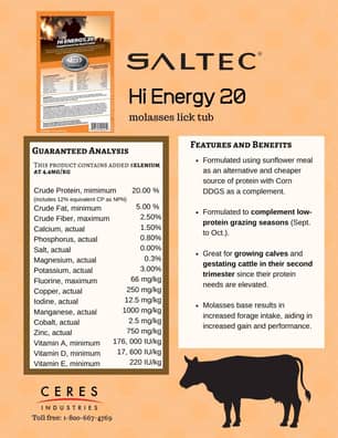Thumbnail of the SALTEC - Hi Energy 20 Supplement for Beef Cattle, 200Lb