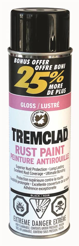 Thumbnail of the Tremclad Aerosol Rust Paint 425G Bonus Can - Gloss Black