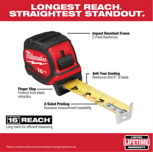 Thumbnail of the MILWAUKEE 16FT WIDE BLADE TAPE MEASURE 14 SO