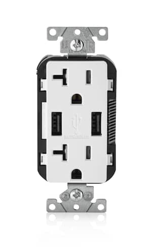 Thumbnail of the Decora USB Charger 20A Receptacle 3.6A / Tamper Resistant Receptacle 20A in White
