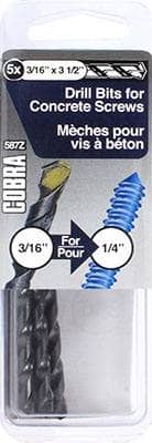 Thumbnail of the Cobra 587Z Drill Bits For Concrete 3/16" x 3 -1/2",  5 Pack