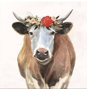 Thumbnail of the 15.75" Canvas Cow with Flowers Sign