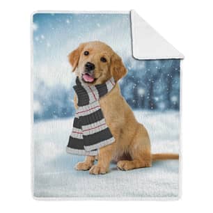 Thumbnail of the Printed Throw With Sherpa Scarf Puppy