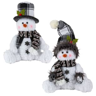 Thumbnail of the Black & White Plaid Soft Sculpture Snowmen 11"H - Set of 2