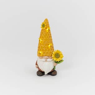 Thumbnail of the Gerson International™ Solar Lighted Resin Gnome Beehive And Sunflower 12"