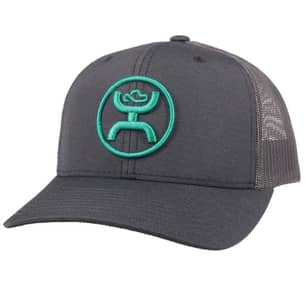 Thumbnail of the Grey 6 Panel Trucker Cap With Turquoise Hooey Logo