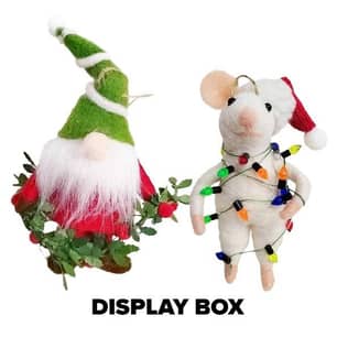 Thumbnail of the CF COLLECTION  Orn Wool Santa And Mouse With  Garland 4.5" 2Asstd