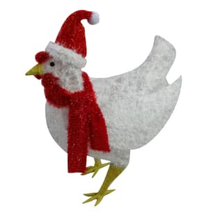 Thumbnail of the White Tinsel Fabric Hen with Scarf and Hat WW LED's