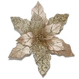 Thumbnail of the CF COLLECTION  Poinsettia Head Champagne 11.5" W/Glitter W/Clip