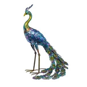 Thumbnail of the Alpine Corp Outdoor Peacock Embossed Metal 28"