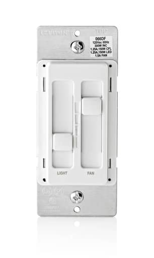 Thumbnail of the Decora SureSlide 1.5 Amp Dual Quiet Fan Speed Control and Dimmer Single Pole in White