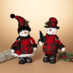 Thumbnail of the 15" PLUSH HOLIDAY STANDING SNOWMAN FIGURINE" 2 ASS