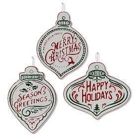 Thumbnail of the 14" METAL HOLIDAY SIGN ORNAMENT" 3 ASST