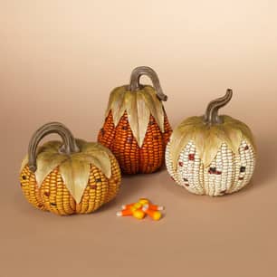 Thumbnail of the Resin Corn Cob Pumpkin 5.5"H, 3 Assorted Designs