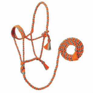 Thumbnail of the Braided Rope Halter with 7' Lead, Gray/Orange