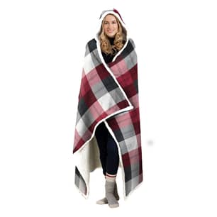 Thumbnail of the Reversible Printed Sherpa Hooded Throw Winter Plaid