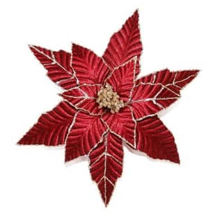 Thumbnail of the CF COLLECTION  Poinsettia Head Burgundy 13" Rose Gold Gltr W/Clip