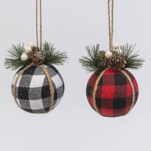 Thumbnail of the S/2 3.94"H HOLIDAY PLAID ORNAMENTS W/ PINE & BERRY