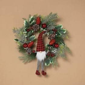 Thumbnail of the 24" HOLIDAY PINE & PINECONE WREATH W/ GNOME & ORNA