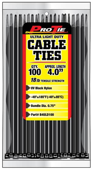 Thumbnail of the CABLE TIE 4"BLK NYLN 18LB100PC