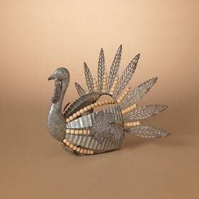 Thumbnail of the 15.9"L GALVANIZED METAL TURKEY W/ BEAD ACCENTS