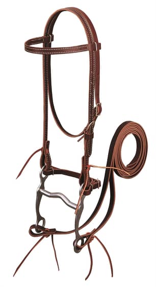 Thumbnail of the Weaver Leather Latigo Leather Brow-band Bridle with Single Cheek Buckle, Burgundy, 5/8" Leather, 5" Curb Bit