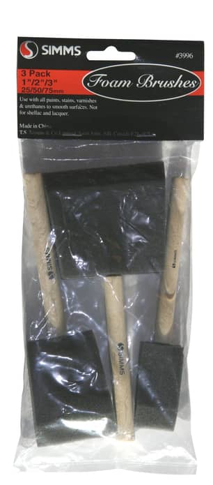 Thumbnail of the Foam paint brush 3pc, rounded wooden dowel- style handles, size 25/50/75mm