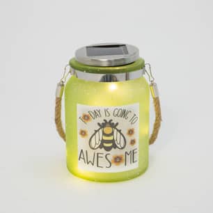 Thumbnail of the Solar Lighted Bee Design Glass Lantern