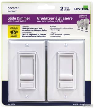 Thumbnail of the Decora SureSlide Universal Slide Dimmer with Preset in White (2-Pack)
