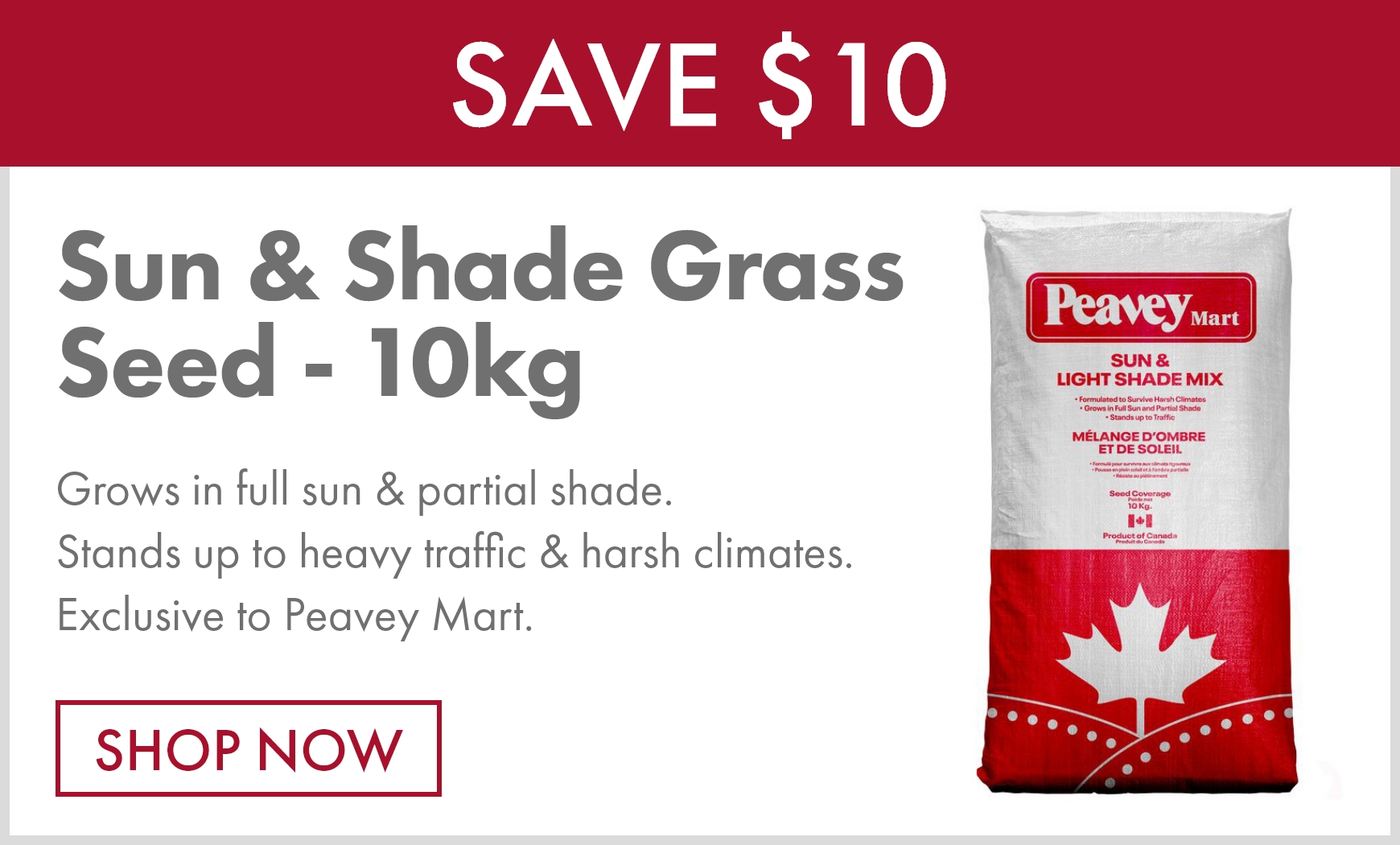 Peavey Mart Sun and Light Shade Grass Seed Mix - 10kg