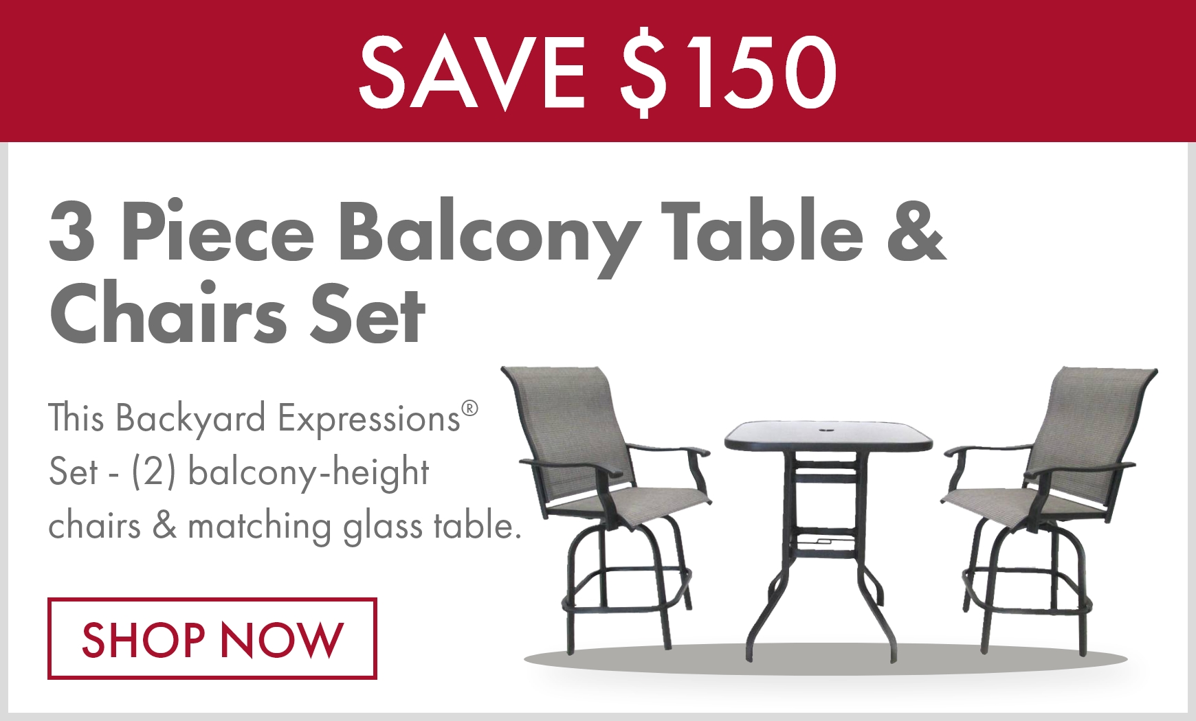 Backyard Expressions® 3Pc Balcony Height Table & Chairs Set