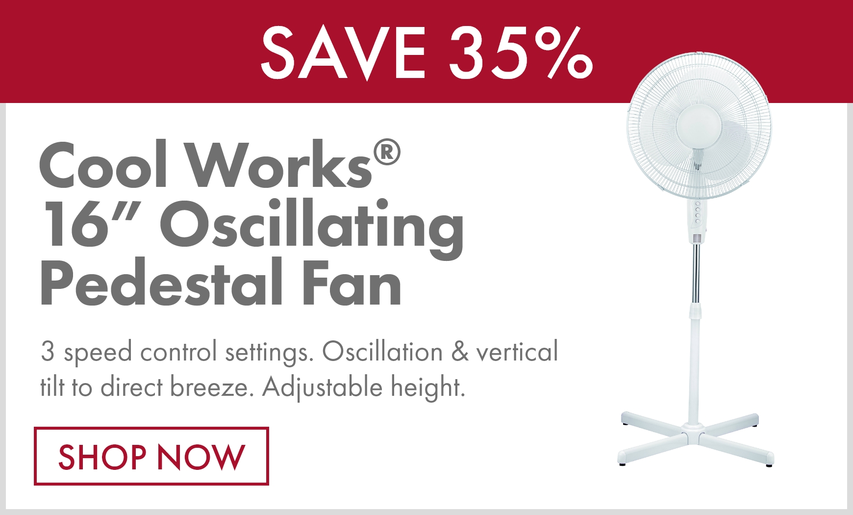 Cool Works® 16” Oscillating Pedestal Fan