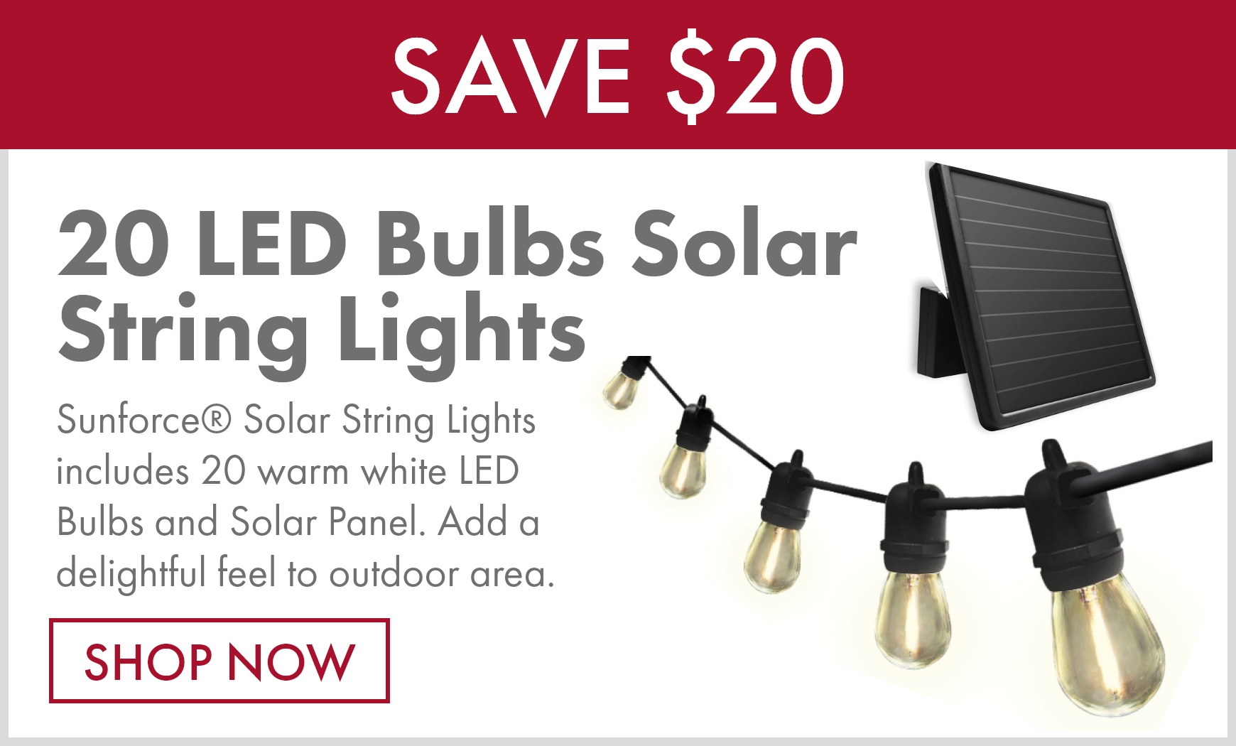 Sunforce® 20 LED Bulbs Solar String Lights