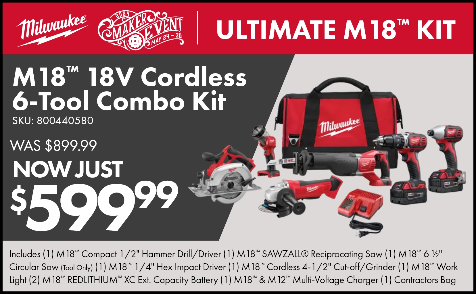 Shop the Milwaukee® M18™ 18 Volt Lithium-Ion Cordless 6-Tool Combo Kit