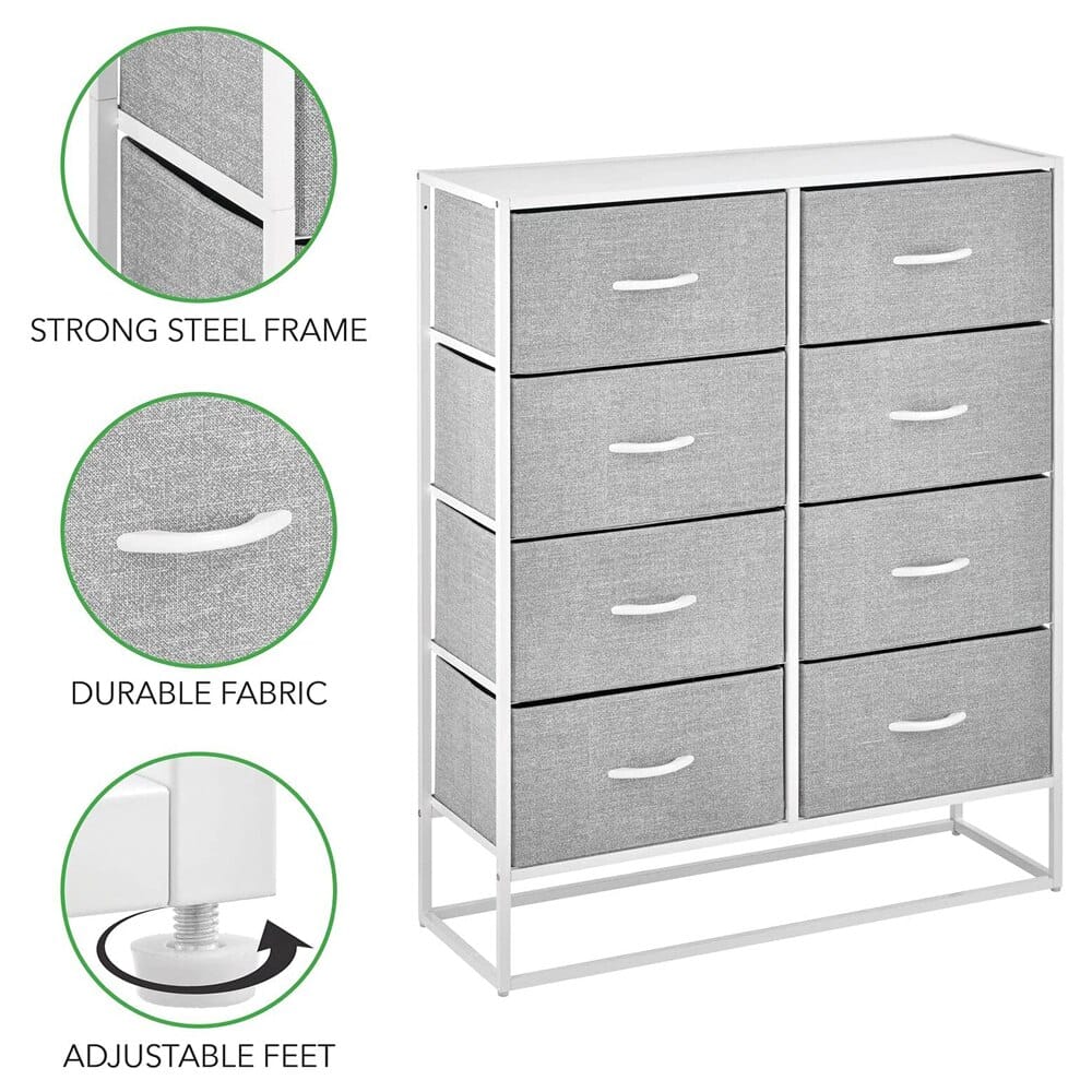 mDesign Modern 8-Drawer Storage Tower, Gray