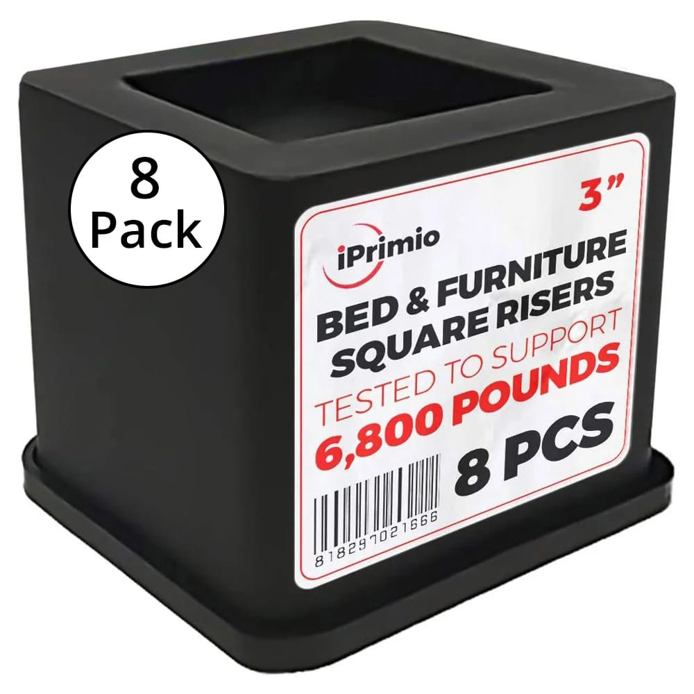 iPrimio Square Bed Risers, 8 Pack, Black