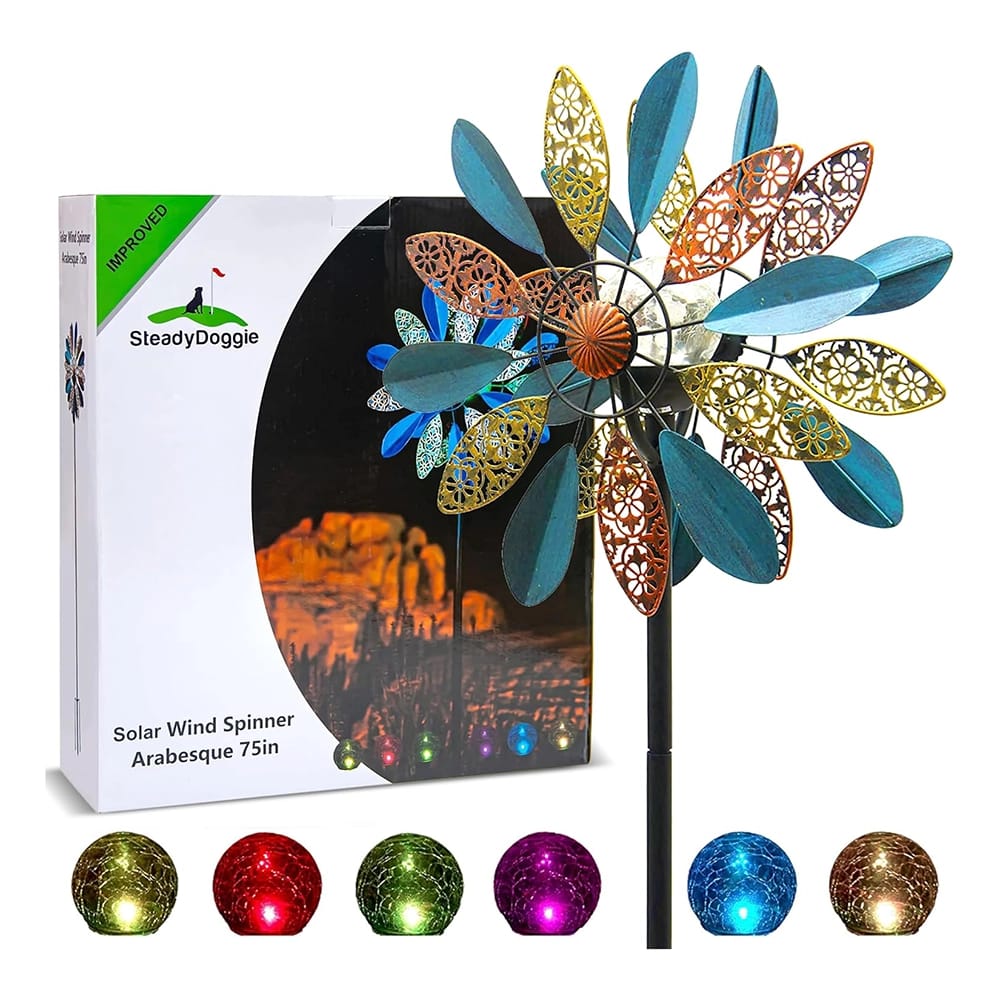 SteadyDoggie 75" Solar Wind Spinner, Bronze/Blue