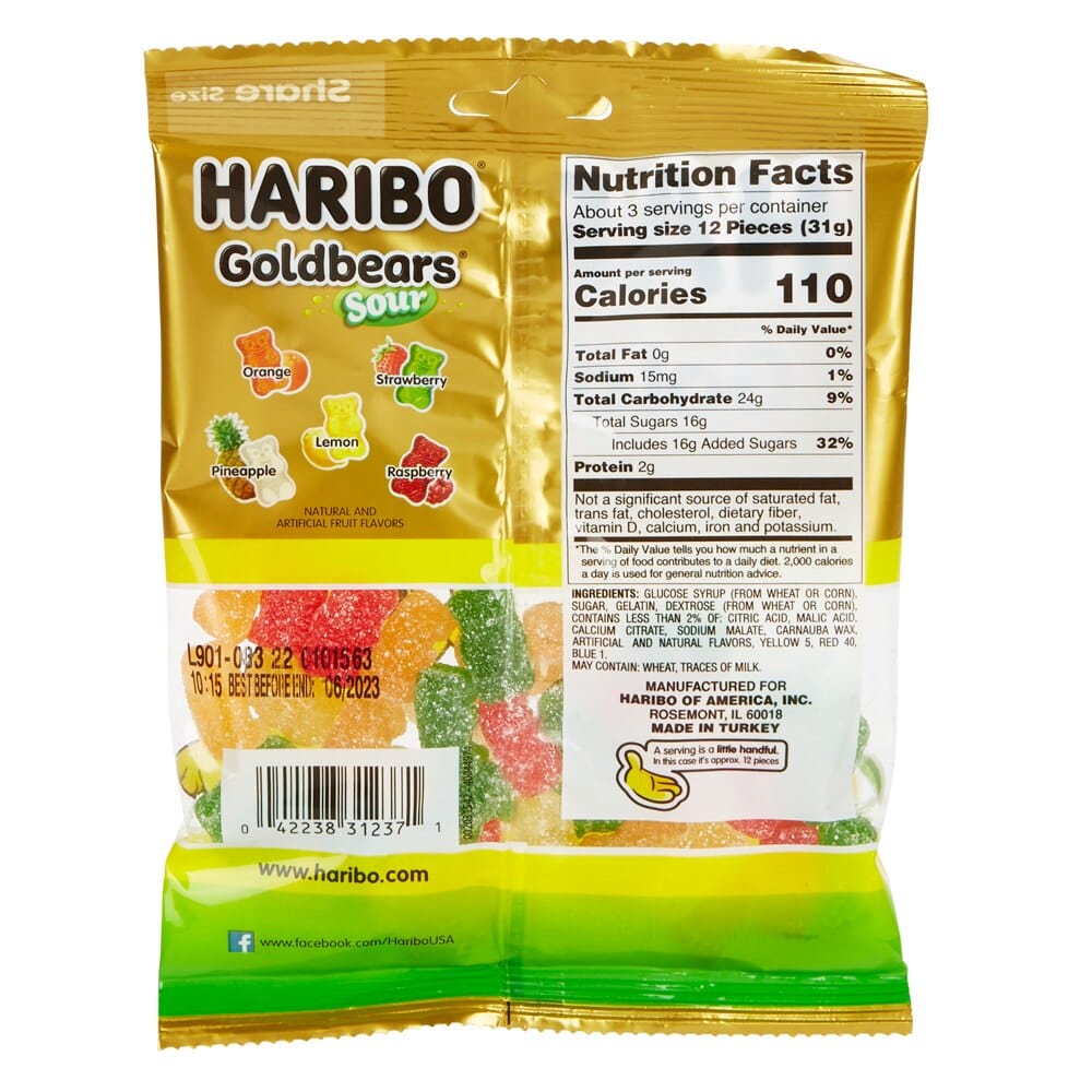 Haribo Sour Goldbears Gummi Candy, 3.6 oz