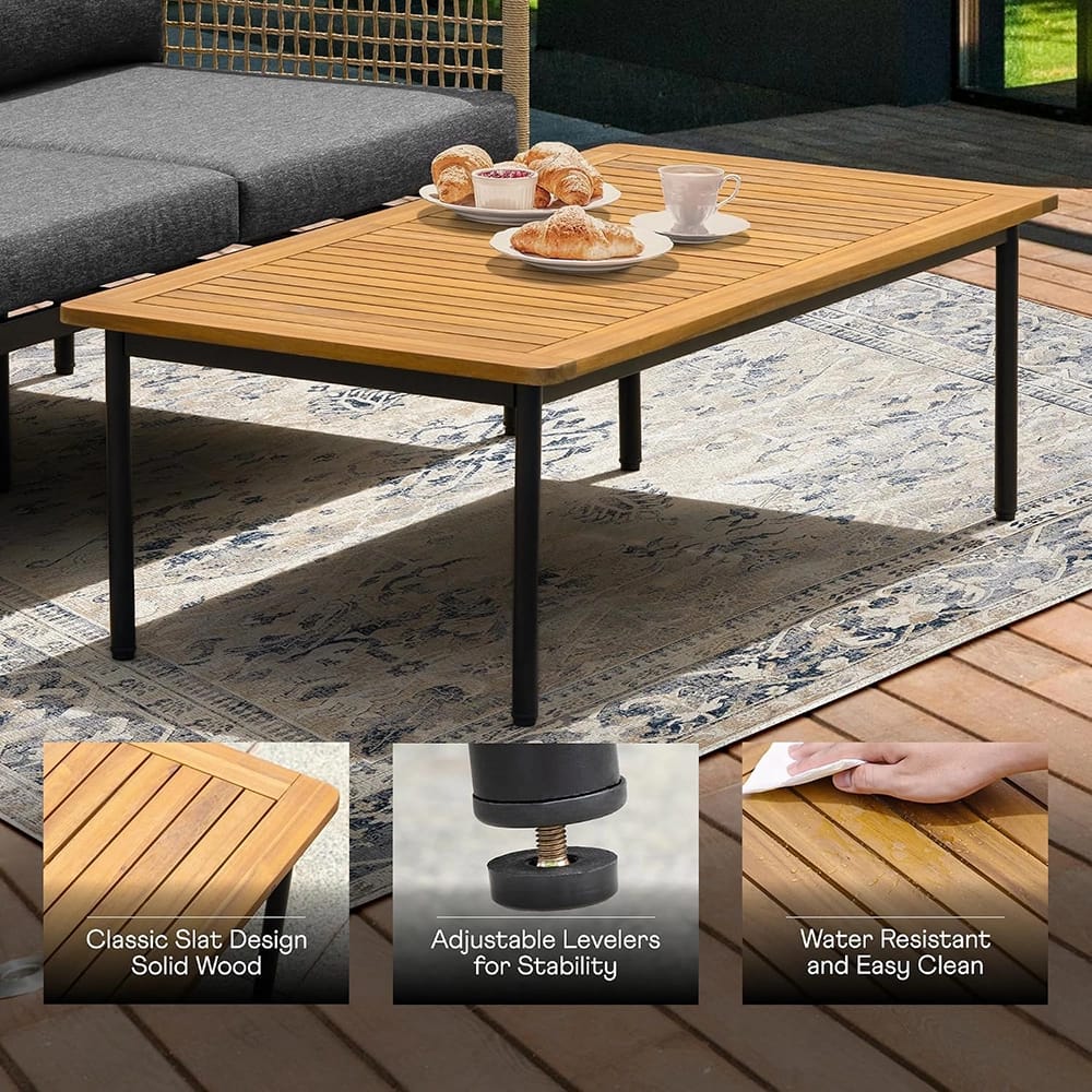 Idzo Oscar Wicker Metal Loveseat with Coffee Table, Black