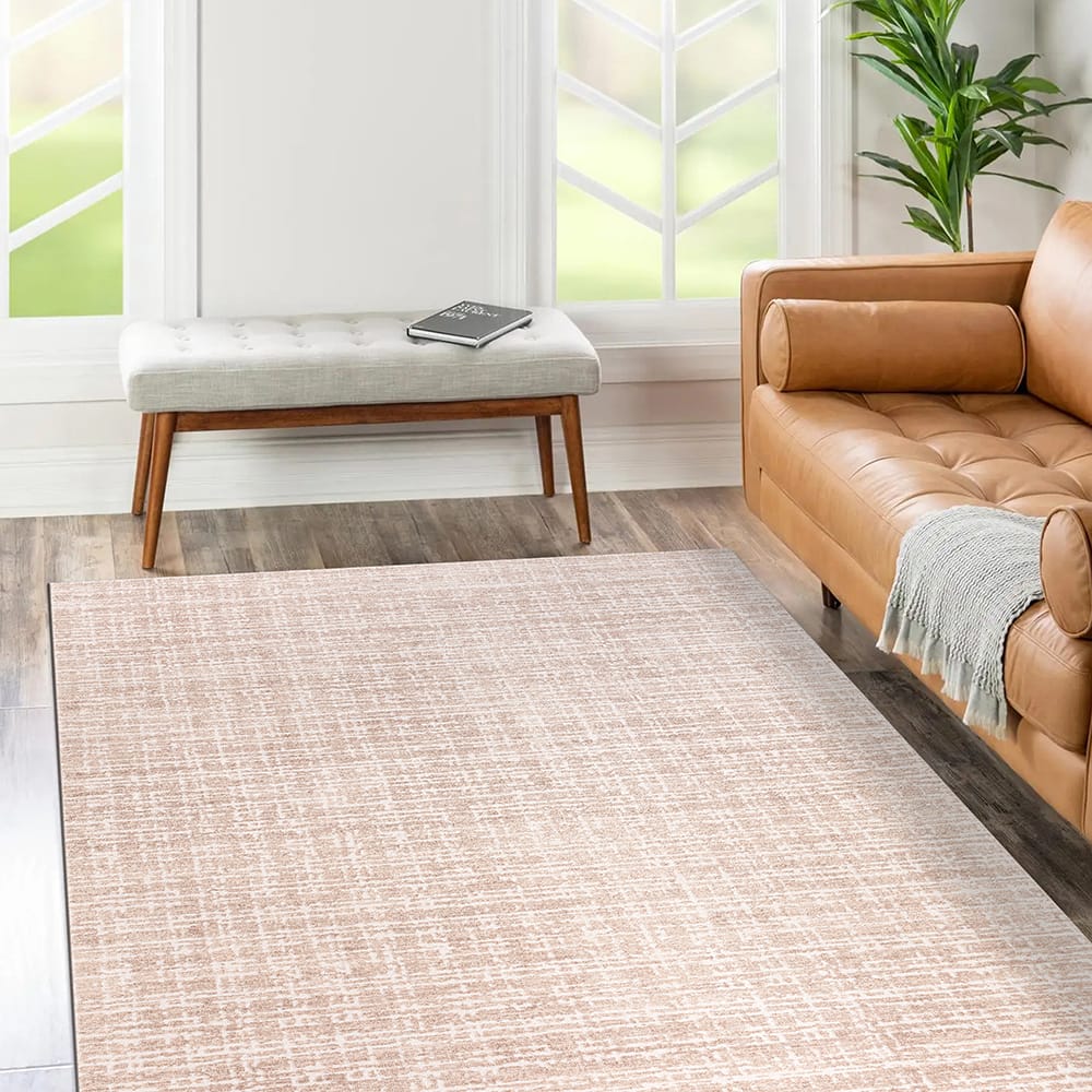 Hazel Collection 9' x 12' Grid Area Rug, Beige & Ivory