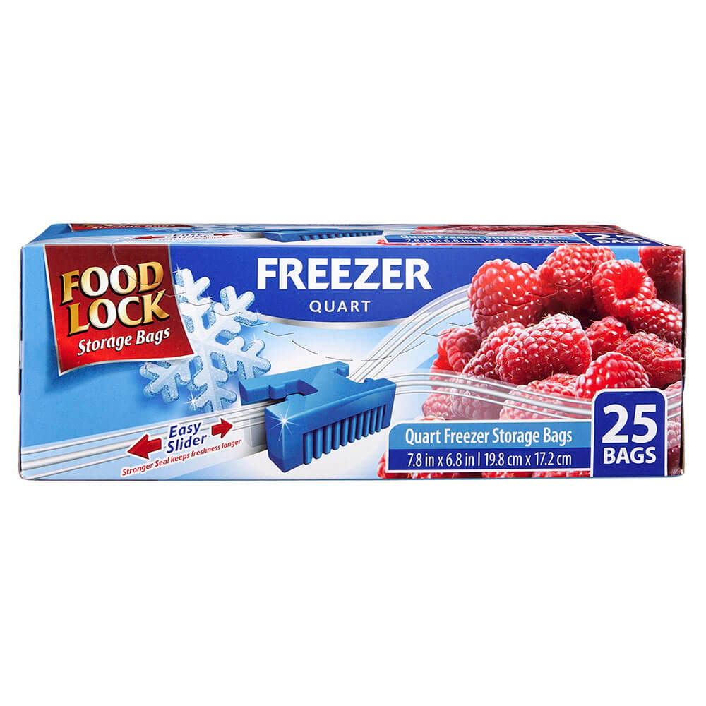 Food Lock Easy Slider Quart Freezer Storage Bags, 25 Count