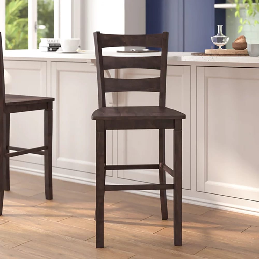 Commercial Grade Wooden Classic Ladderback Barstool, Set of 2, Gray